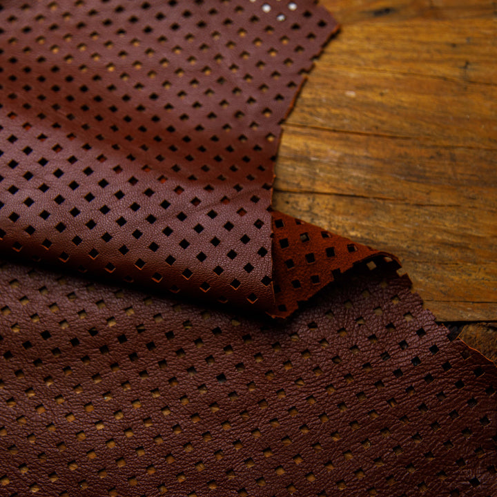 maroon perforated leather