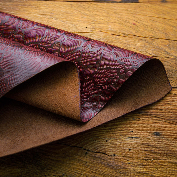 maroon snake embossed leather