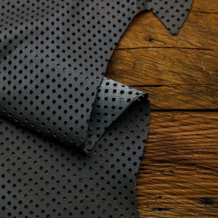 matte black perforated leather