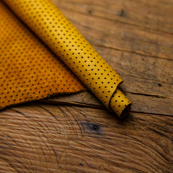 mustard perforated leather skin