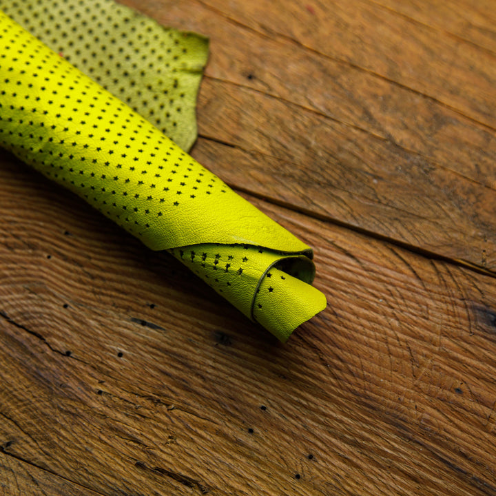 perforated neon green leather