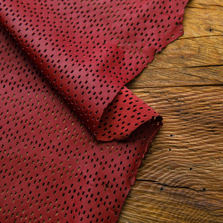 nit pattern perforated red leather