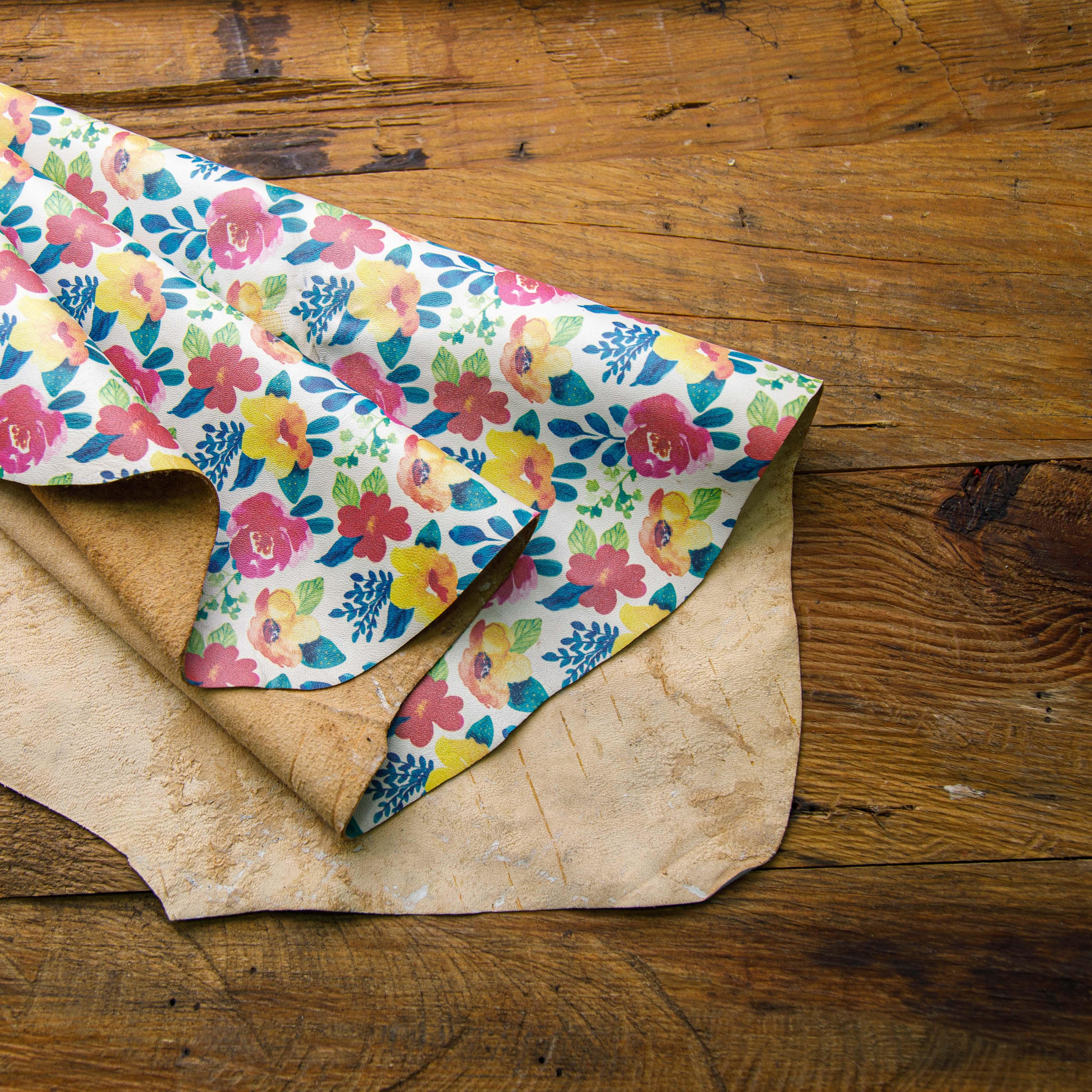Beautiful Mixed Flowers Printed Buffalo Leather