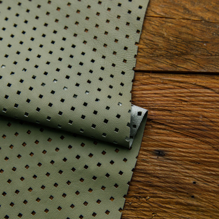 olive green perforated leather