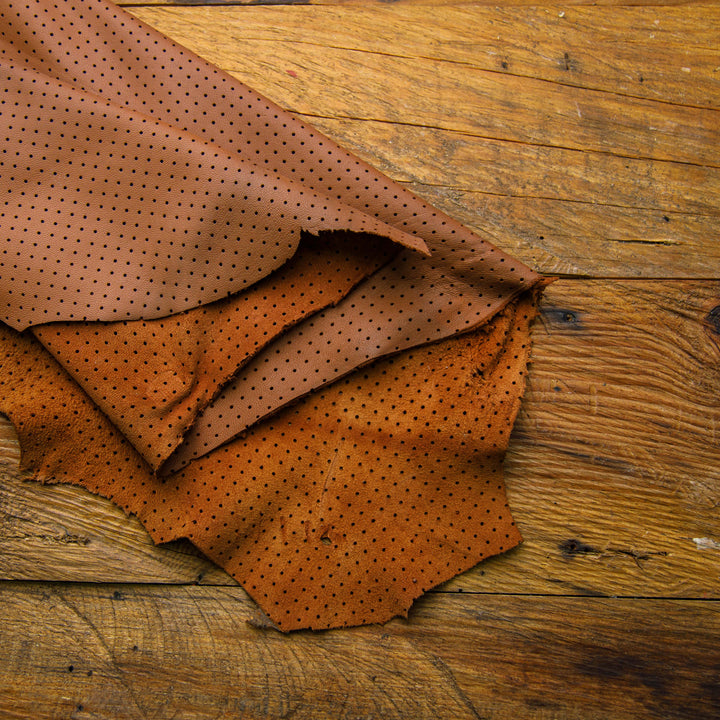 perforated caramel leather