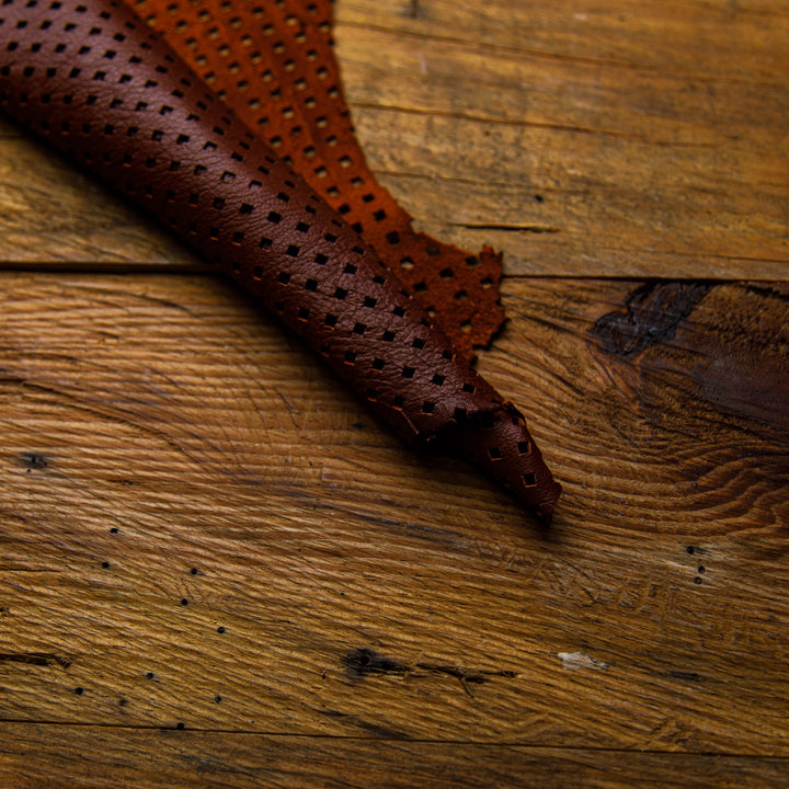 perforated maroon leather