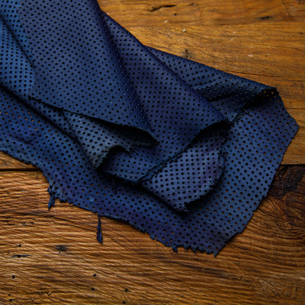 perforated navy blue leather