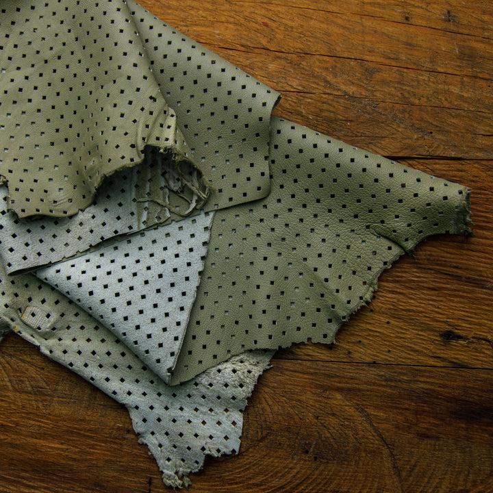 perforated olive green leather