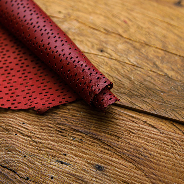 perforated red nit pattern leather hide