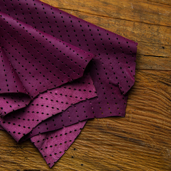 purple perforated plum leather hide