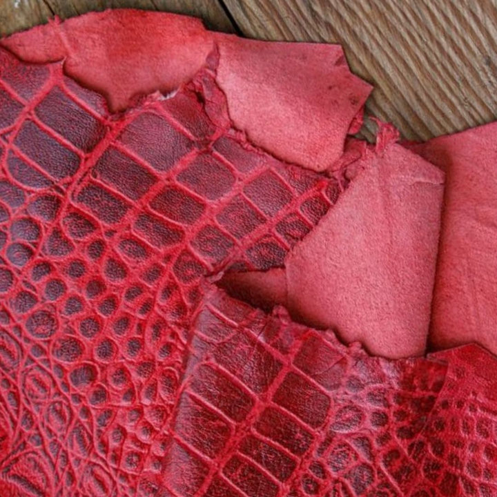 Red Crocodile embossed buffalo hides