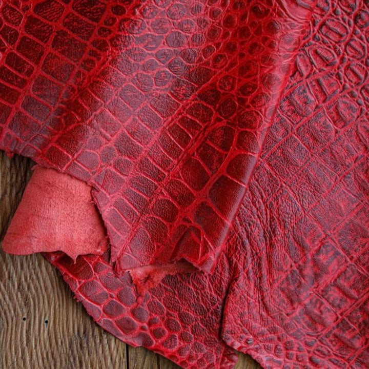 Red Crocodile Embossed Goatskin Leather