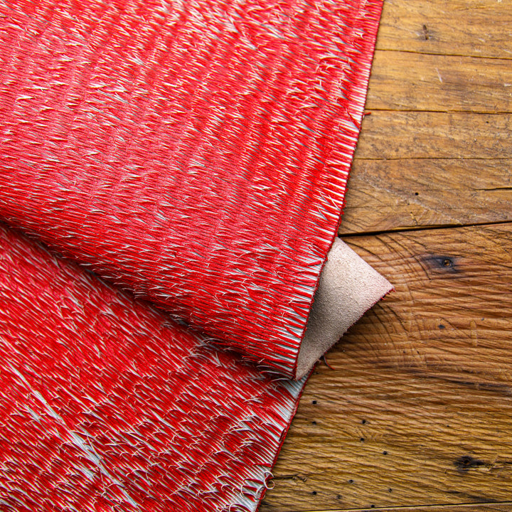 red grass cut leather hide