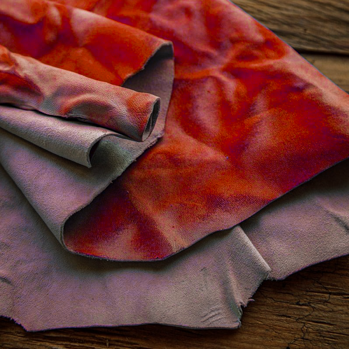 red tie-dye goatskin leather