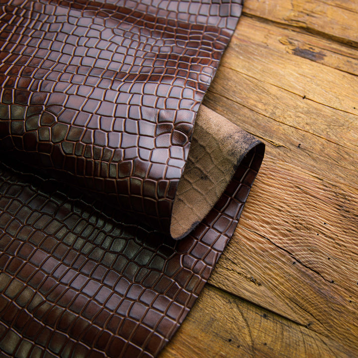 rich brown croc embossed leather