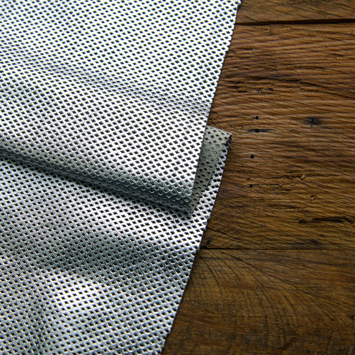 silver metallic perforated leather