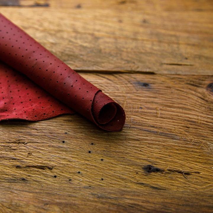 vine red perforated leather skin