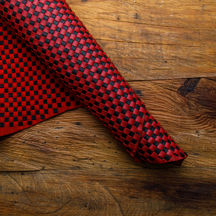 woven black and red leather