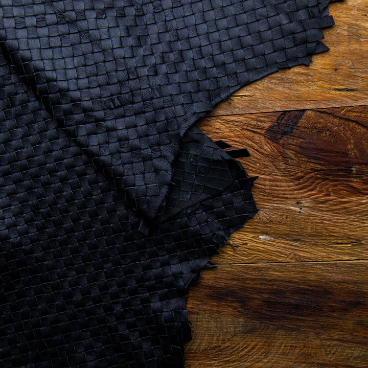 woven black leather hide