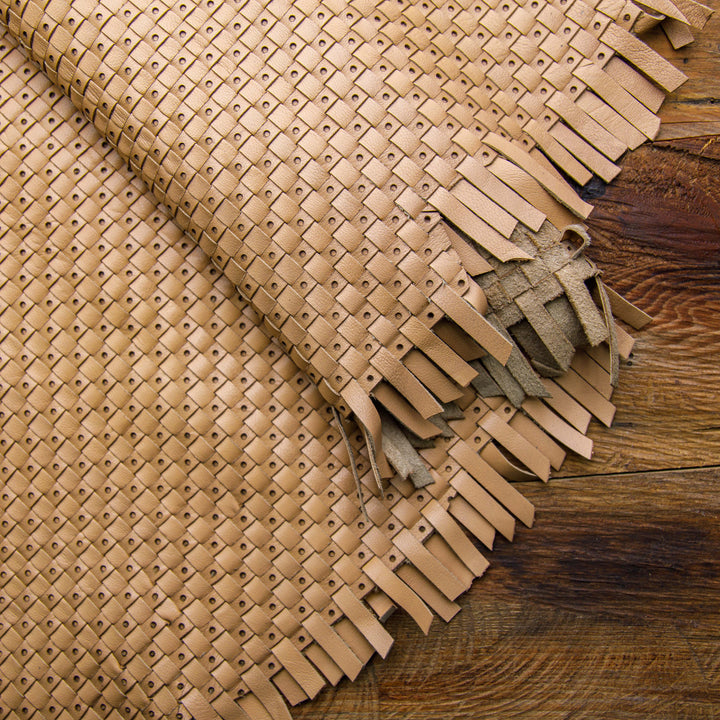 woven perforated light brown leather