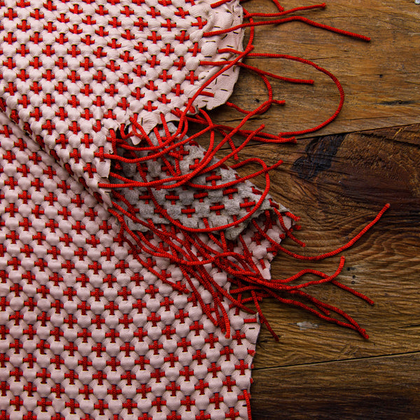 woven red and white leather