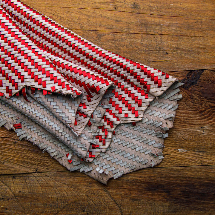 woven red and white leather