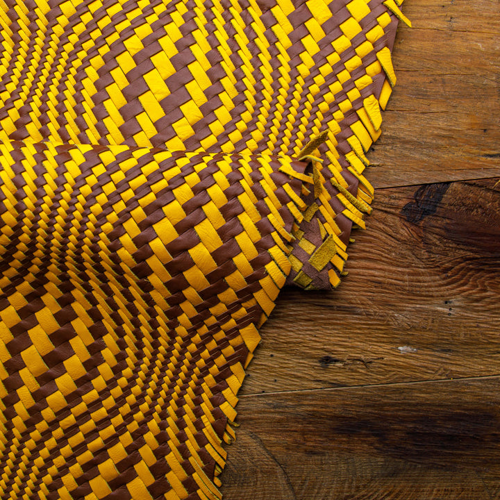 yellow and brown hand made woven leather skin