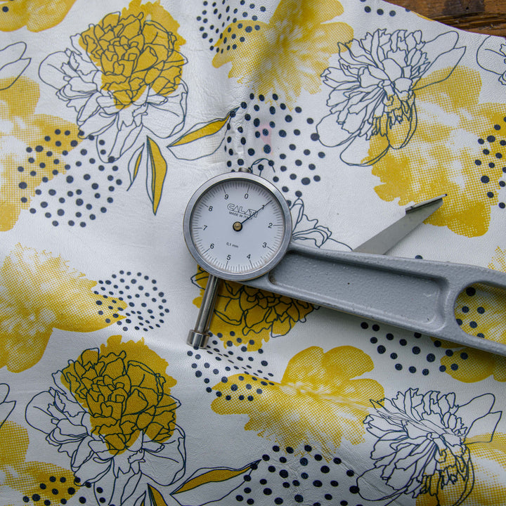 yellow flower printed leather skin