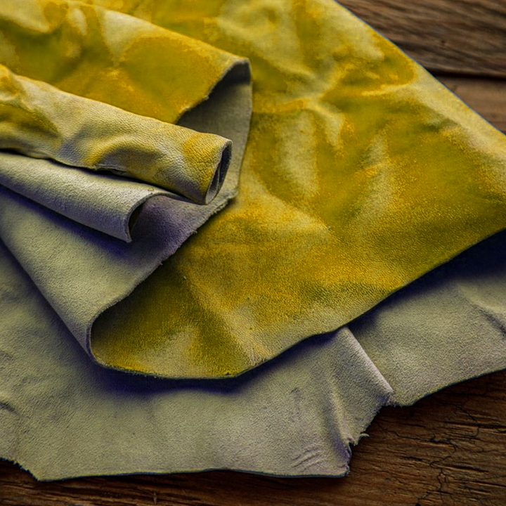 yellow tie-dye goatskin leather