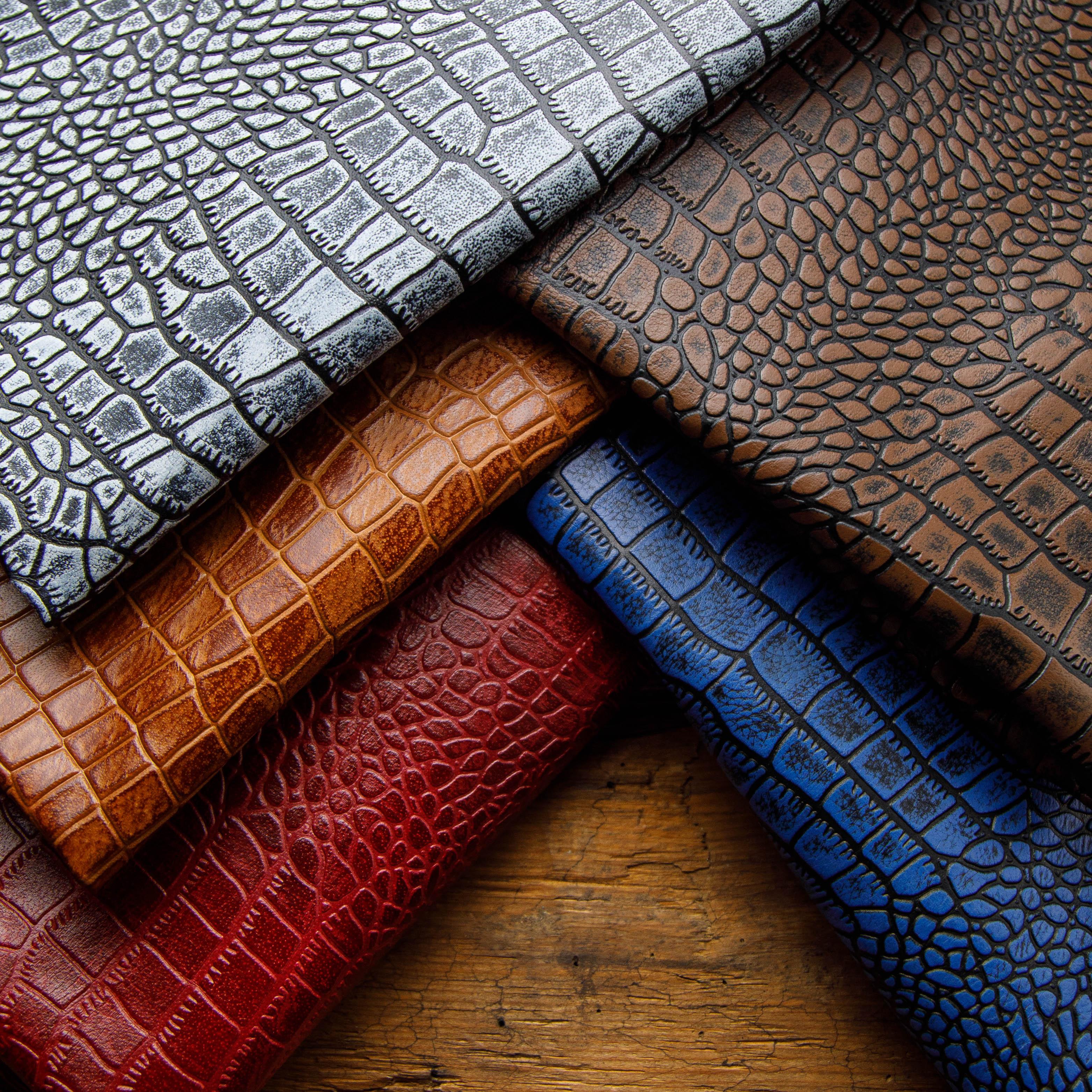 Crocodile embossed leather hides — genuine cowhide croc print, Leather Hub USA