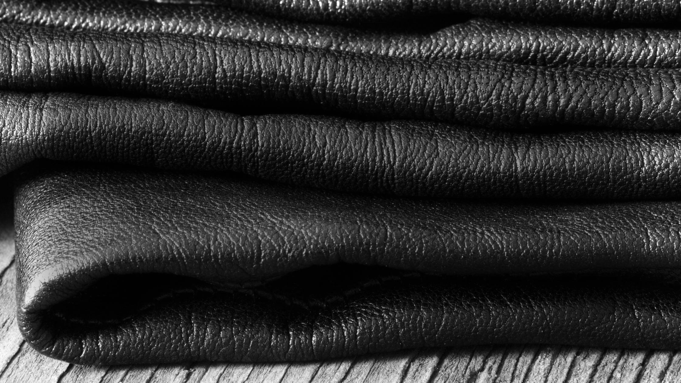 Chrome-tanned buffalo leather hide — metallic black finish