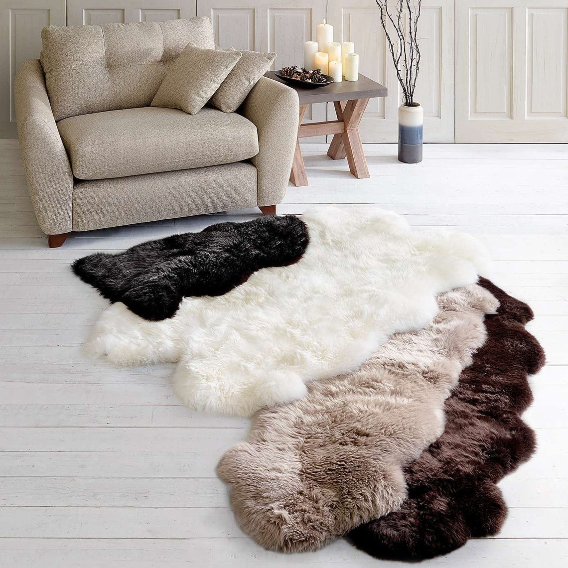 Real Sheepskin Rugs — Genuine Hides in 4 Colors