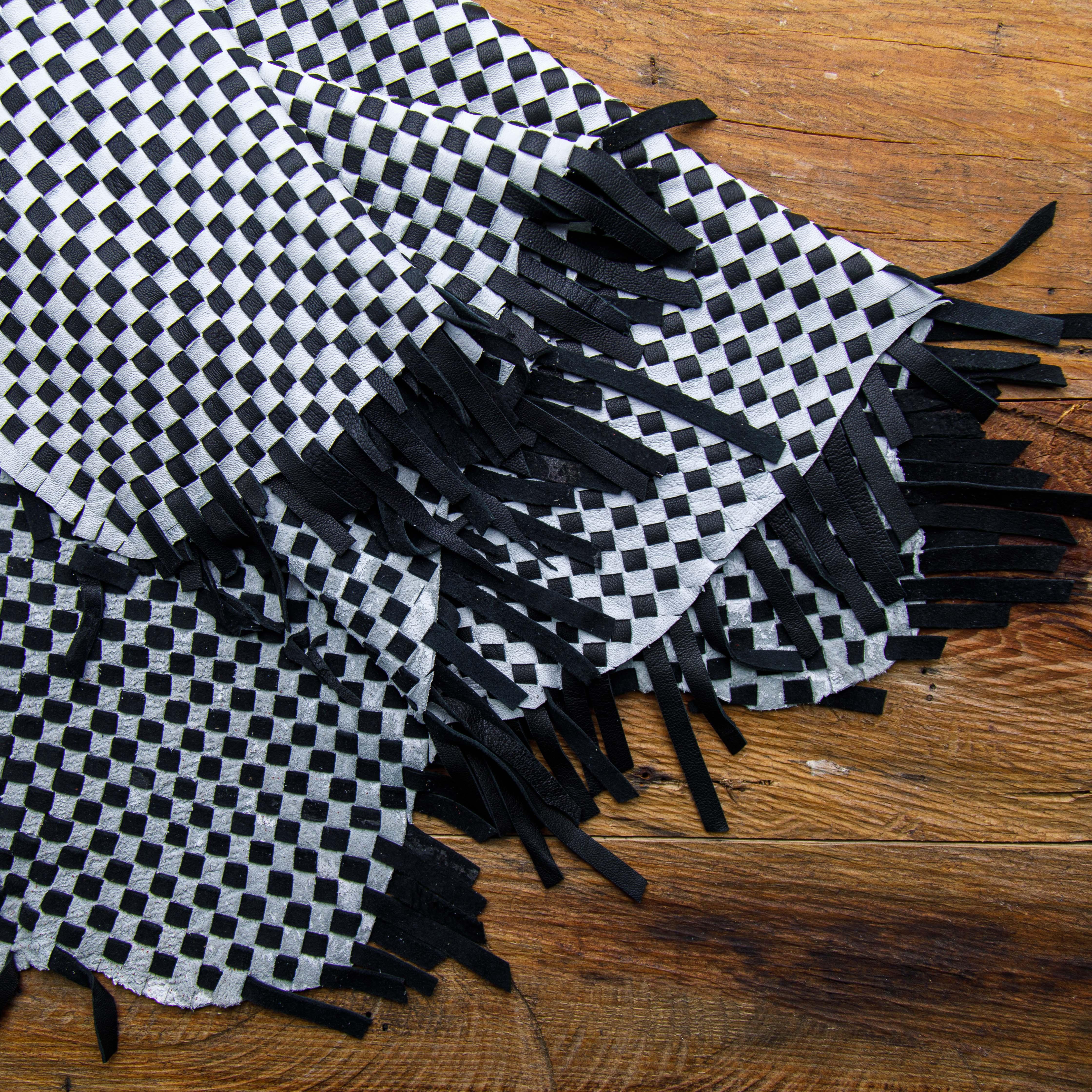 woven black and white leather